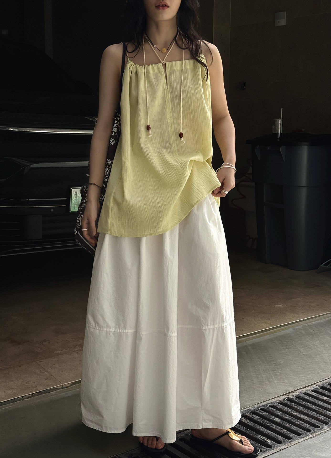 きれいめカジュアル ナチュラルリネン混ティアードロングスカート