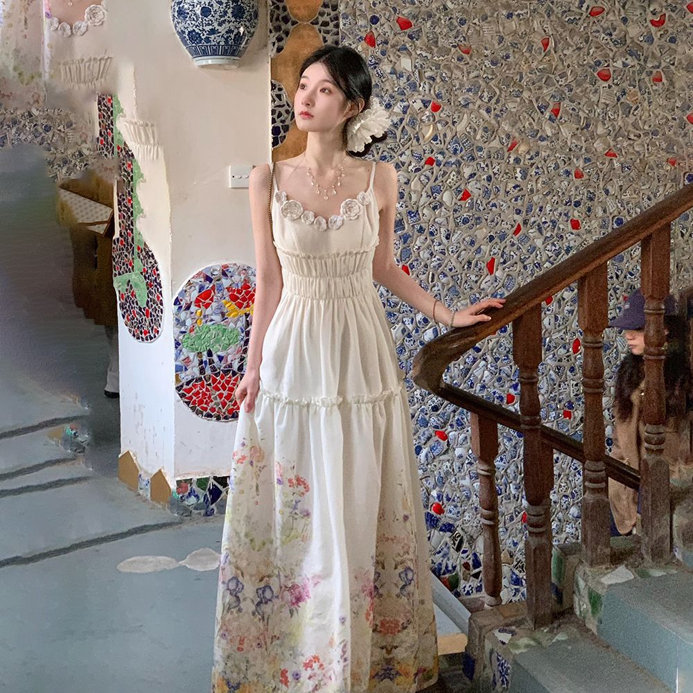 きれいめカジュアル 花園の調べ ティアードロングワンピース
