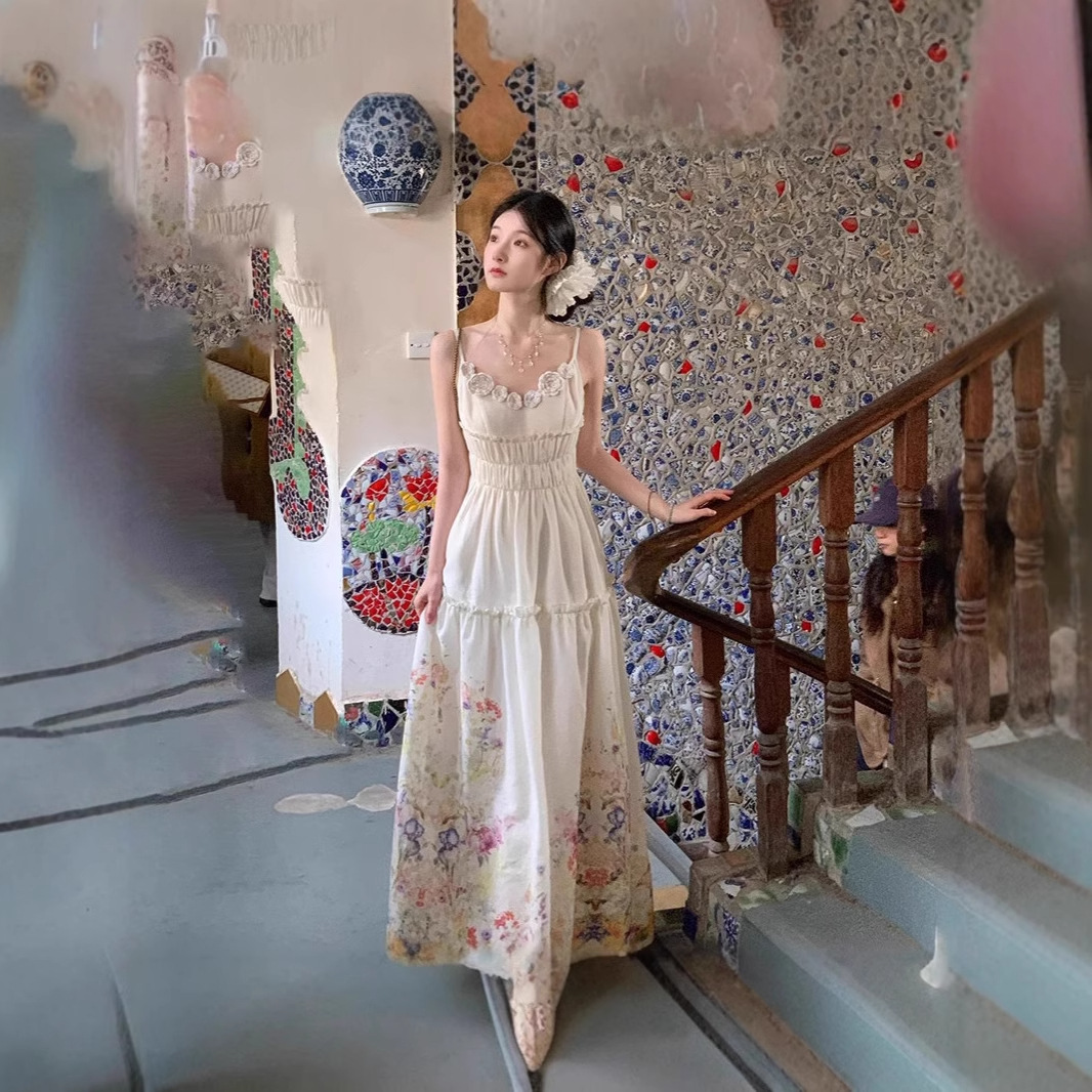 きれいめカジュアル 花園の調べ ティアードロングワンピース