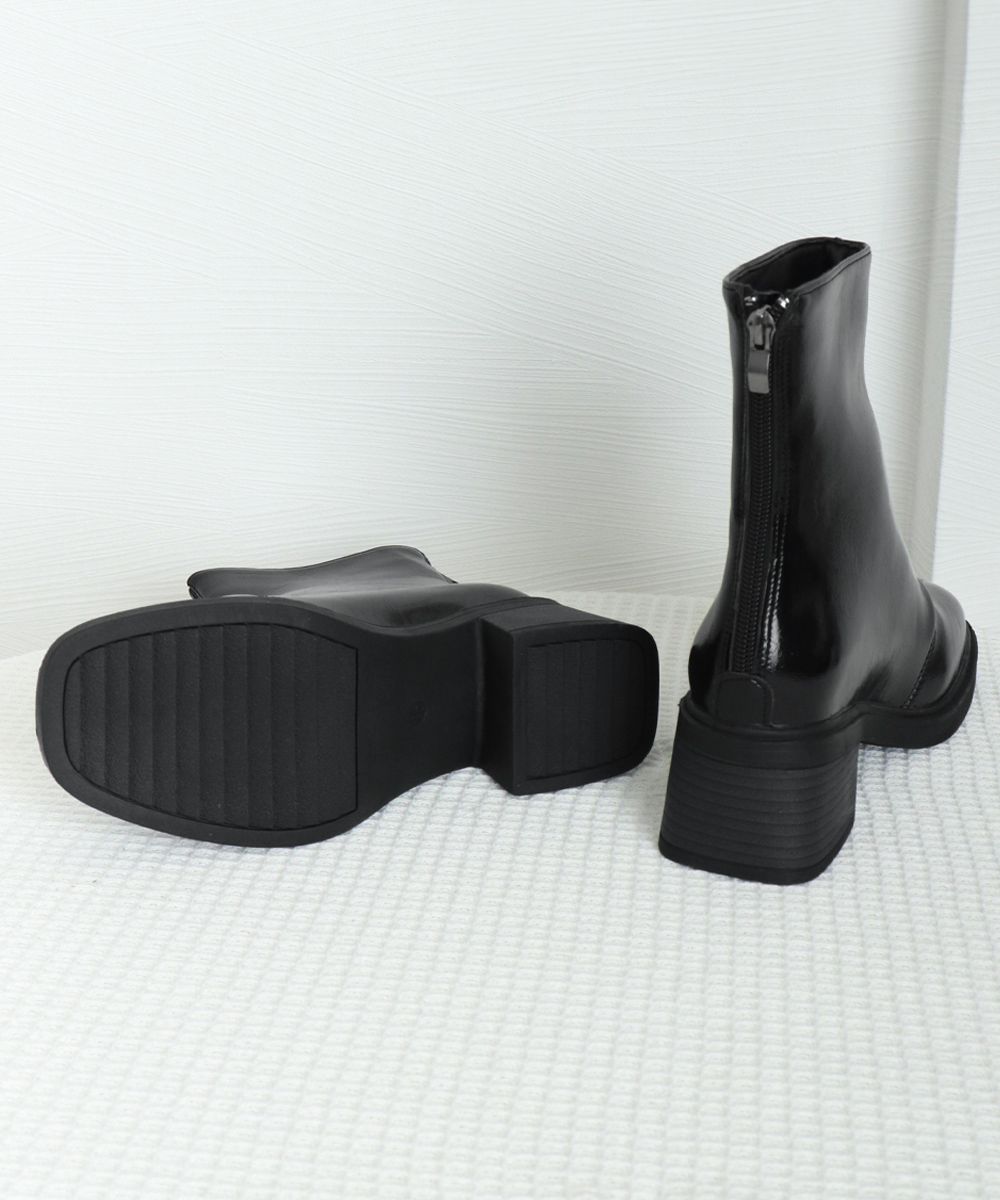 きれいめカジュアル レディース太ヒール短丈靴 歩きやすい四角つま先