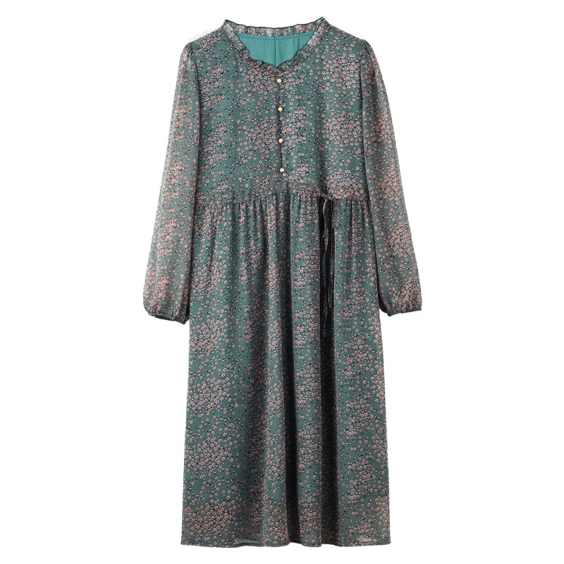 きれいめカジュアル 花柄シフォン長袖ワンピース