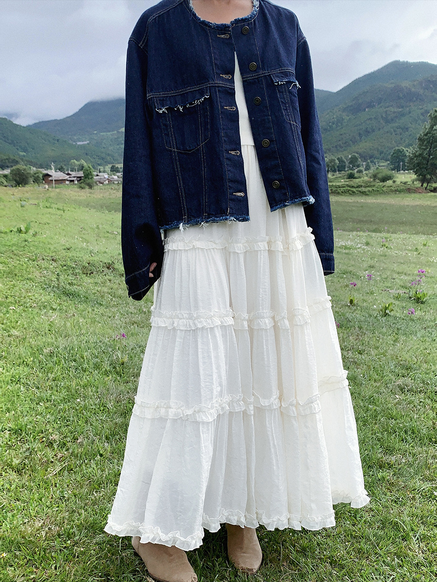 きれいめカジュアル ティアード切替シフォンロングスカート