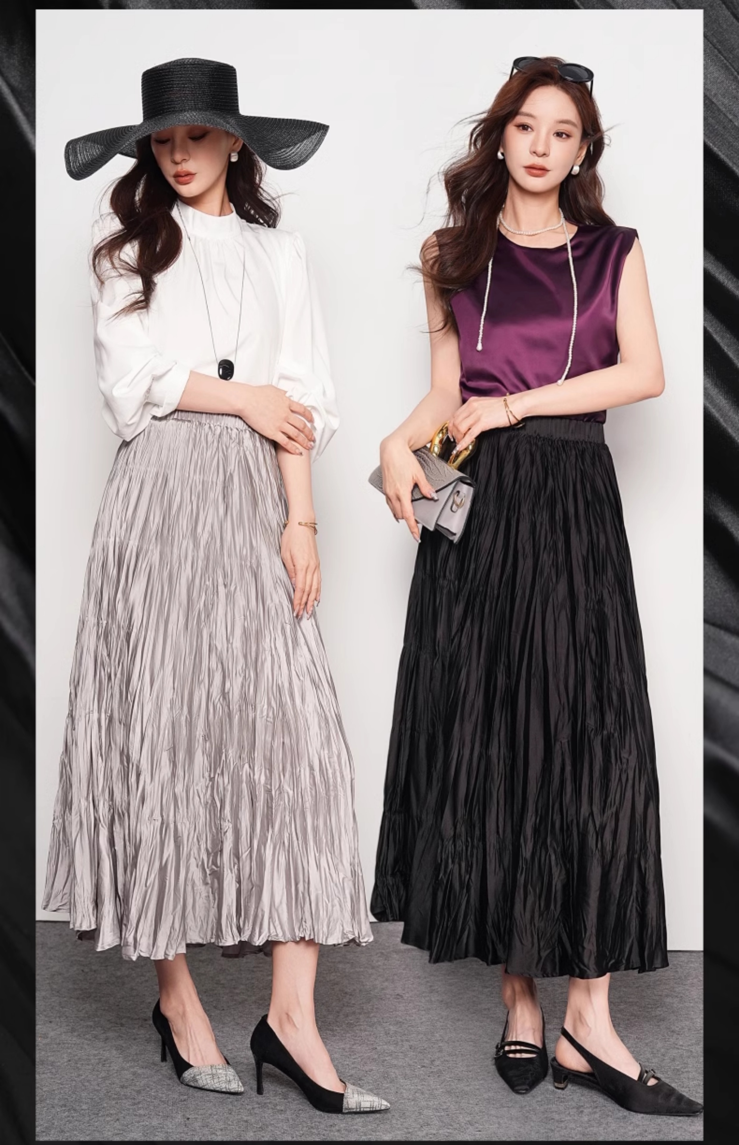 きれいめカジュアル ワッシャー加工プリーツロングスカート