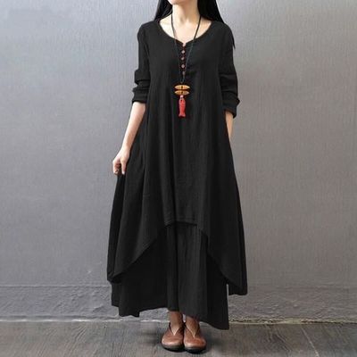きれいめカジュアル 重ね着風レイヤードマキシワンピース