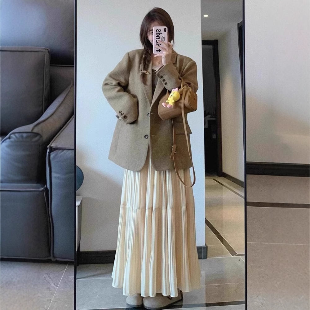 きれいめカジュアル 優美プリーツロングスカート
