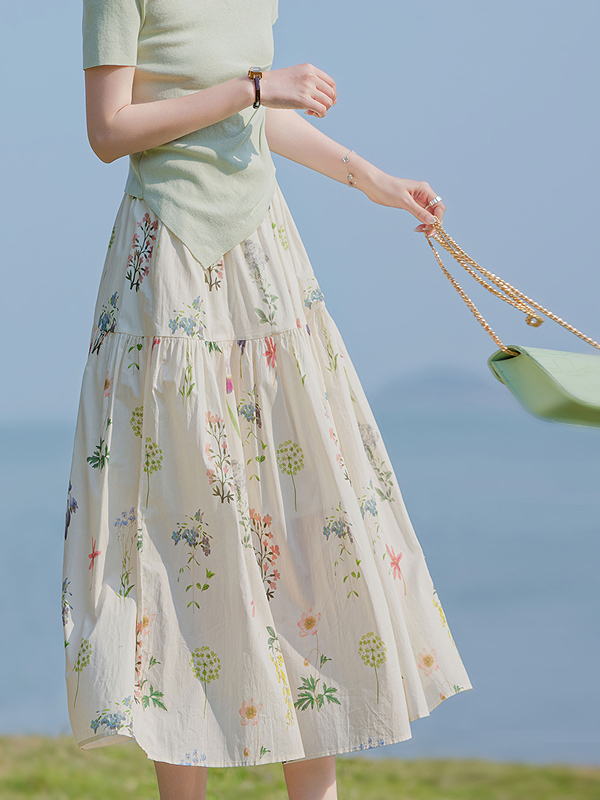 きれいめカジュアル 花園ティアードロングスカート