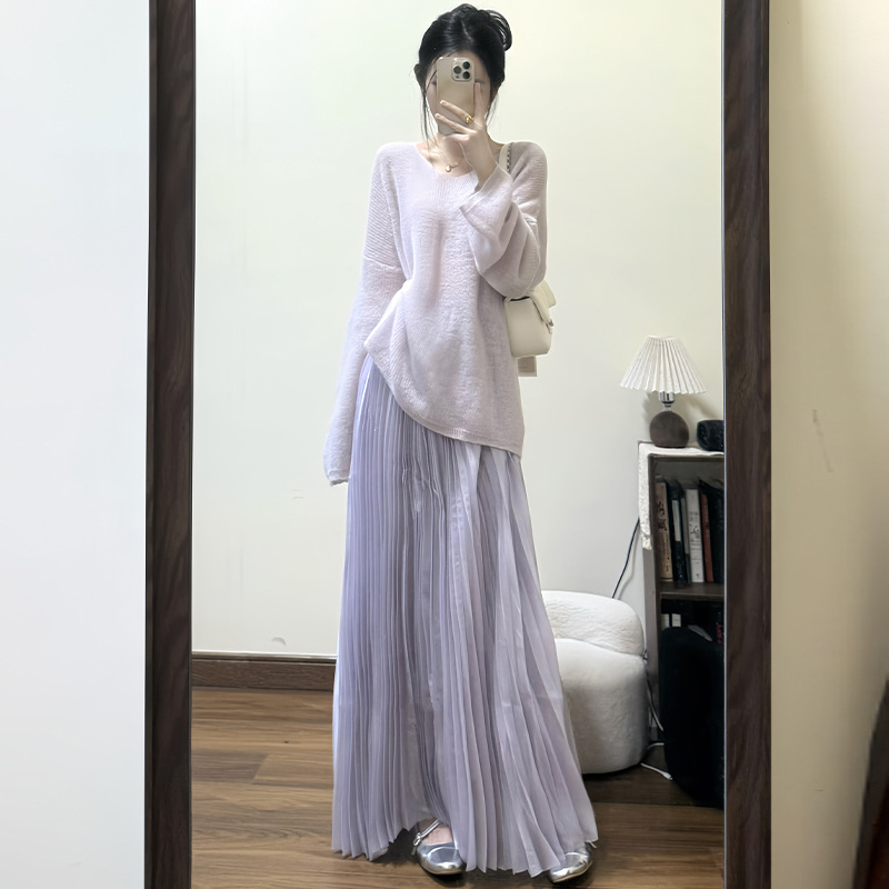 きれいめカジュアル 優美なプリーツロングスカート