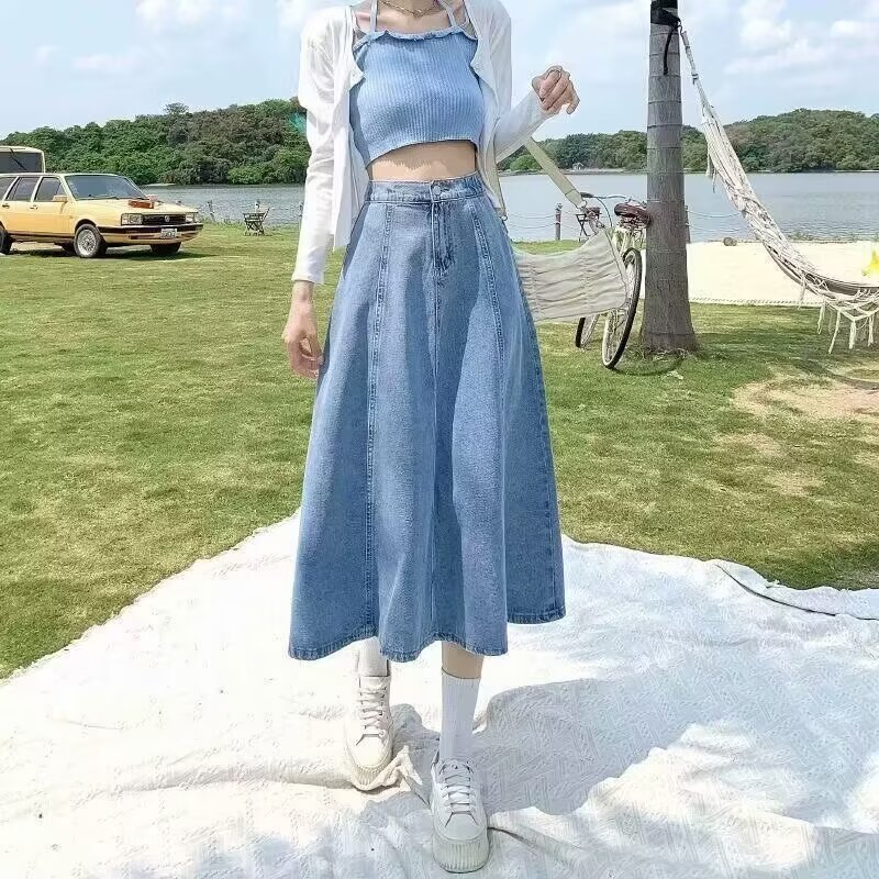 きれいめカジュアル ハイウエストフレアデニムロングスカート