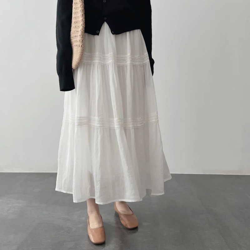 きれいめカジュアル ティアード切替ふんわりロング丈スカート