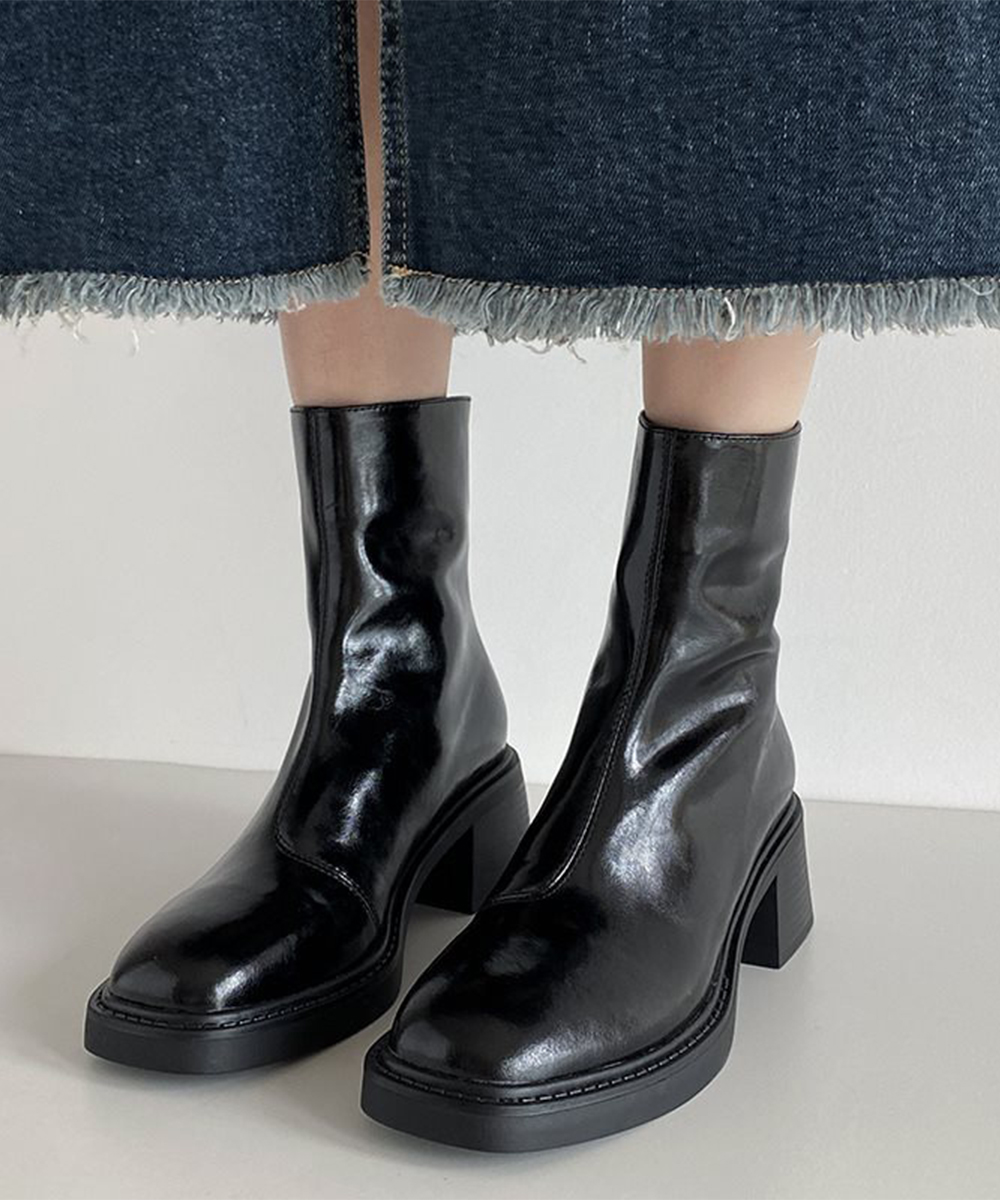 きれいめカジュアル レディース太ヒール短丈靴 歩きやすい四角つま先