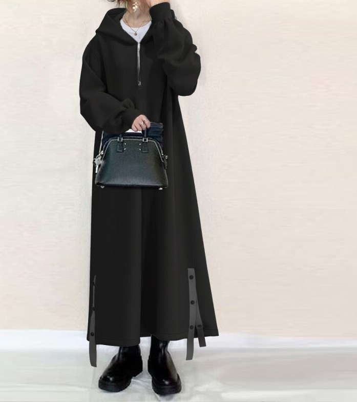 きれいめカジュアル 大人気フード付きパーカーロング丈ワンピース