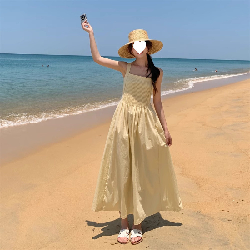 きれいめカジュアル シャーリング切替えキャミソールロングワンピース