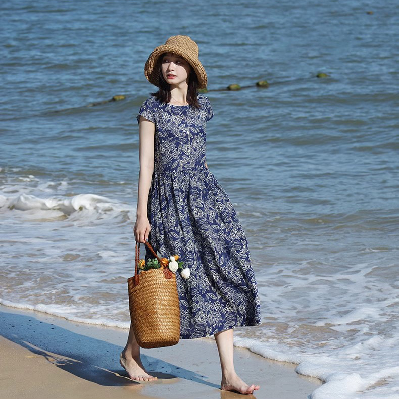 きれいめカジュアル 夏新作ボタニカル柄半袖ワンピース