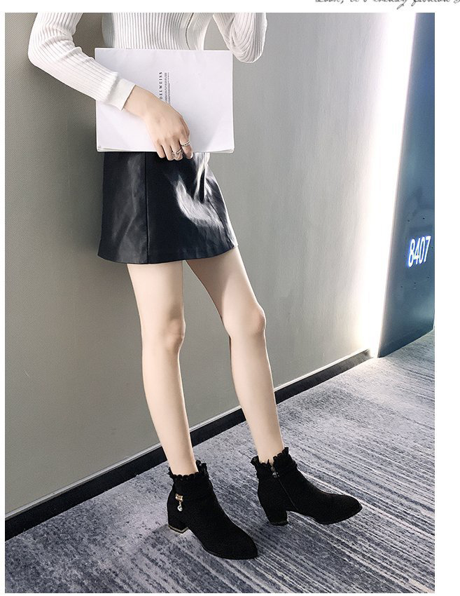 きれいめカジュアル レース装飾スエード調ショート丈靴レディース