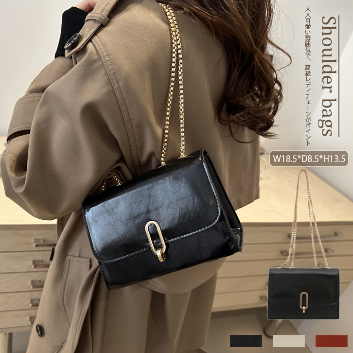 きれいめカジュアル レディース小さめ肩掛けバッグ金具付き本革風