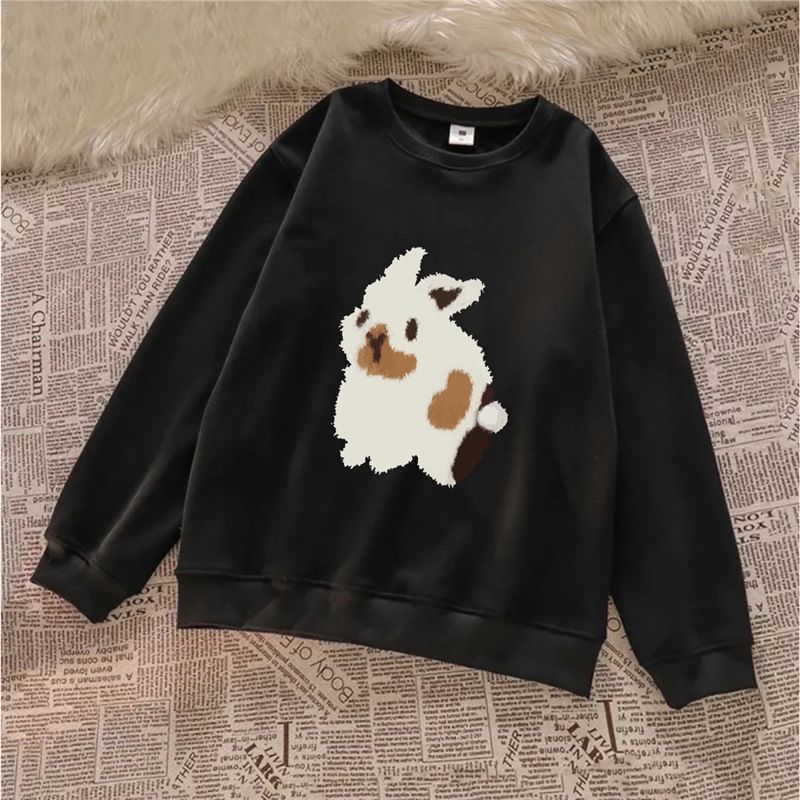きれいめカジュアル ふわふわうさぎ刺繍のトレーナーゆったりスエット