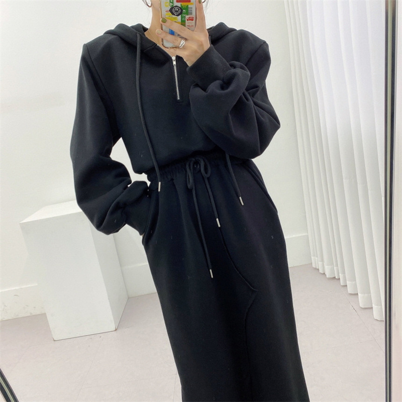 きれいめカジュアル 韓国風ゆったりパーカーワンピース ロング丈
