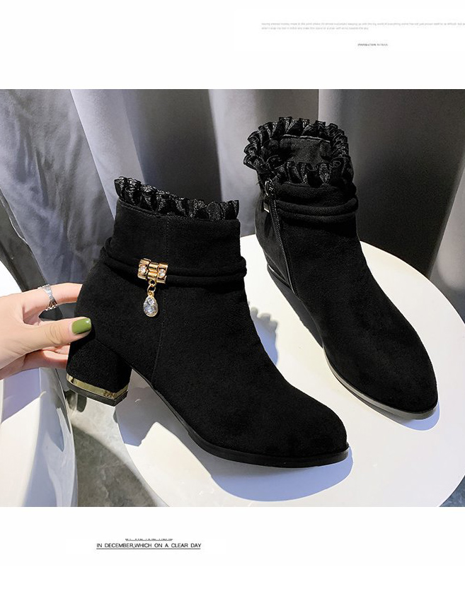 きれいめカジュアル レース装飾スエード調ショート丈靴レディース