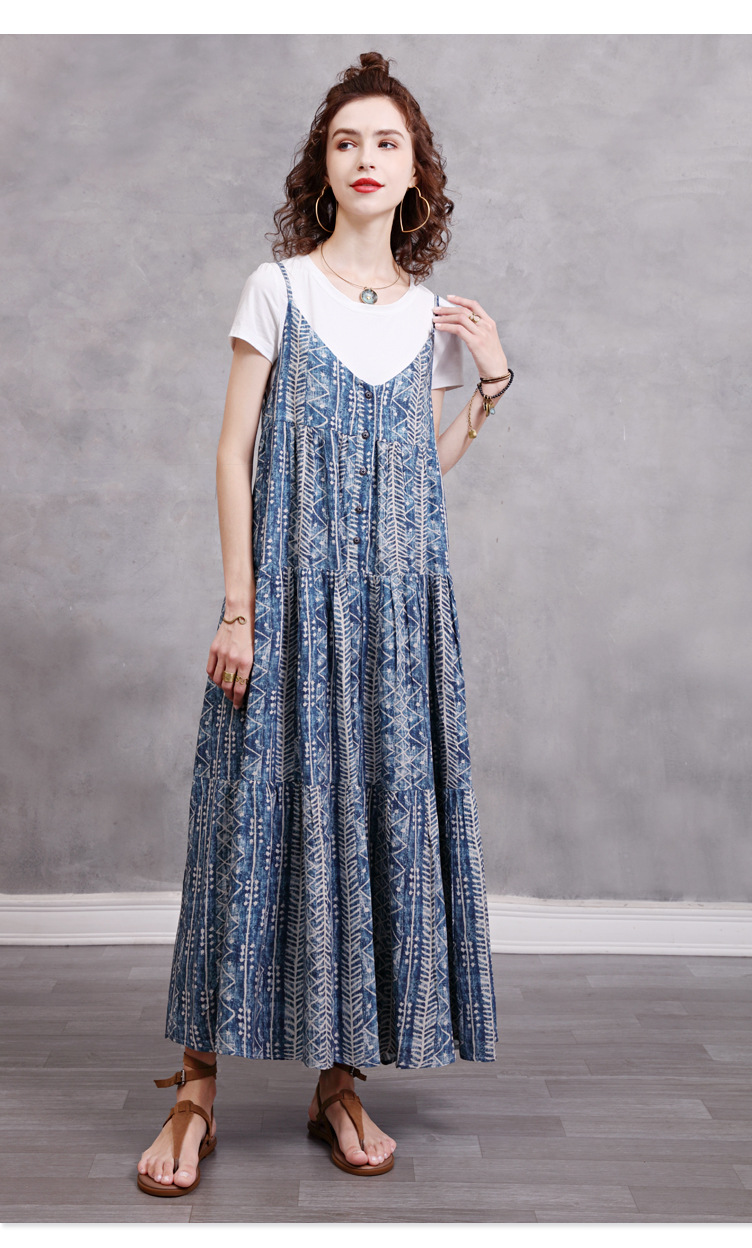 きれいめカジュアル 幾何学柄キャミソールワンピース重ね着風セット