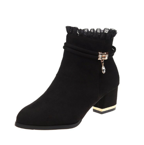 きれいめカジュアル レース装飾スエード調ショート丈靴レディース