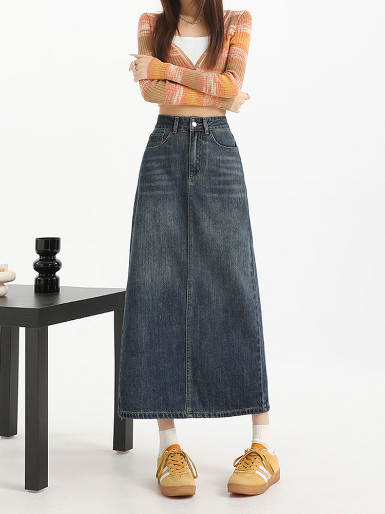 きれいめカジュアル 優美なシルエット デニムロングスカート