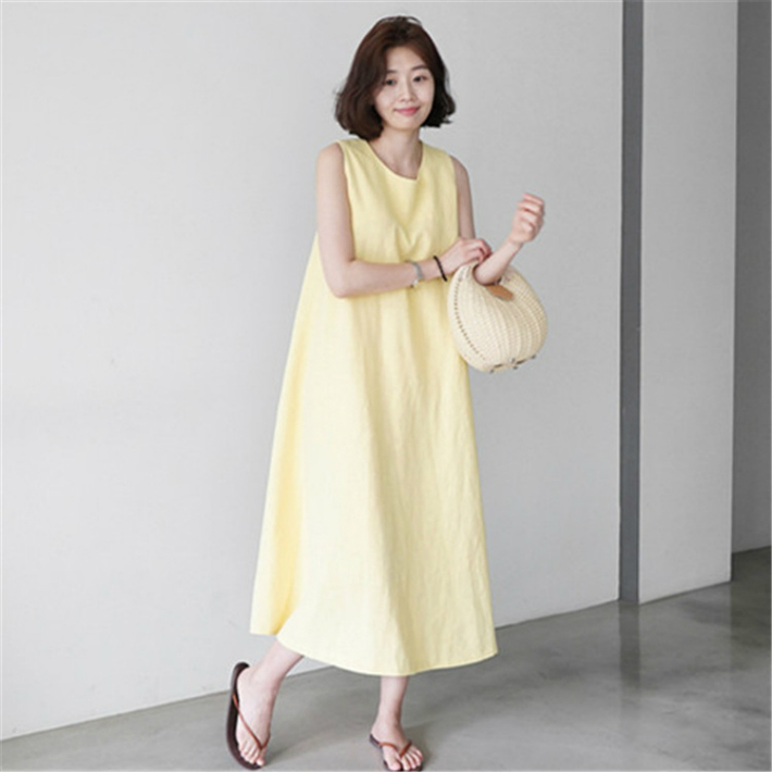 きれいめカジュアル 春夏リネン混ノースリーブワンピース