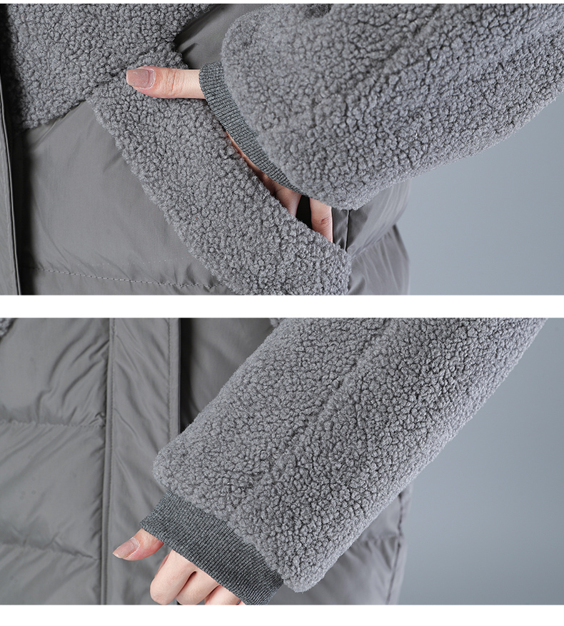 グレーファッション 中綿ボア切り替えジャケット裏キルティング