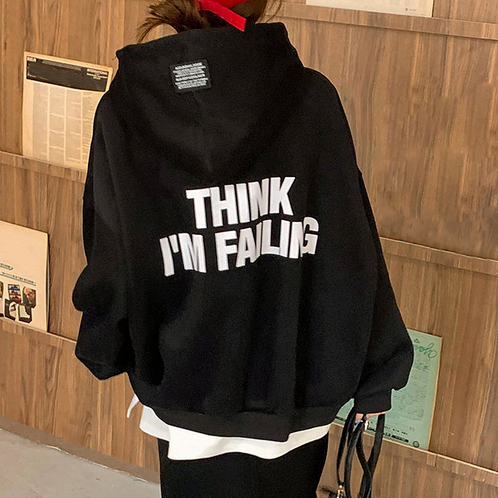 グレーファッション 文字ロゴパーカー レディース 裏起毛 韓国風