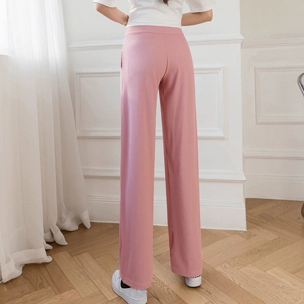 グレーファッション マタニティ リブ ワイドパンツ 美脚 産前産後