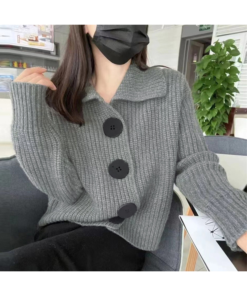 グレーファッション 大きめボタンニットカーディガン レディース 長袖セーター