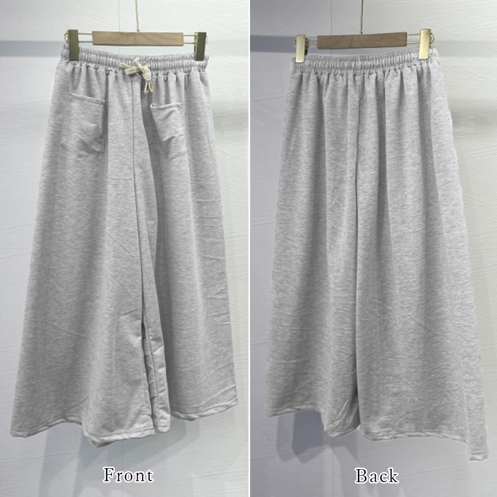 グレーファッション ゆったりスウェットワイドパンツ 腰紐付き