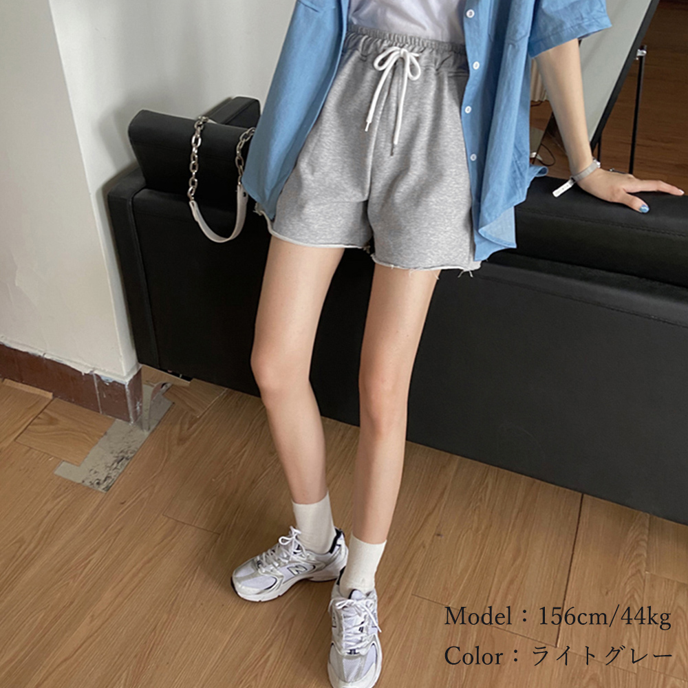 グレーファッション スウェット短パン ウエストゴム ゆったり履き