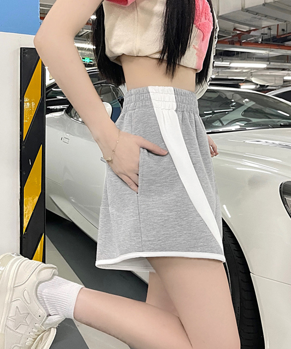 グレーファッション グレー スウェット ショートパンツ 配色 カジュアル短パン