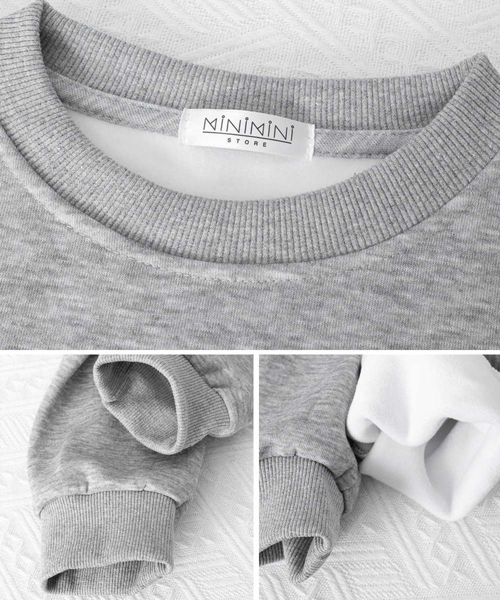 グレーファッション リボン刺繍裏起毛スウェット長袖トップス