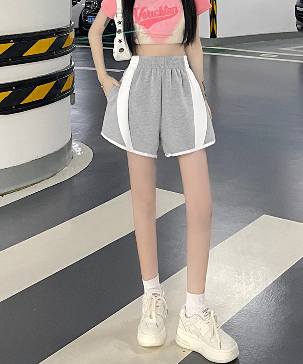 グレーファッション グレー スウェット ショートパンツ 配色 カジュアル短パン