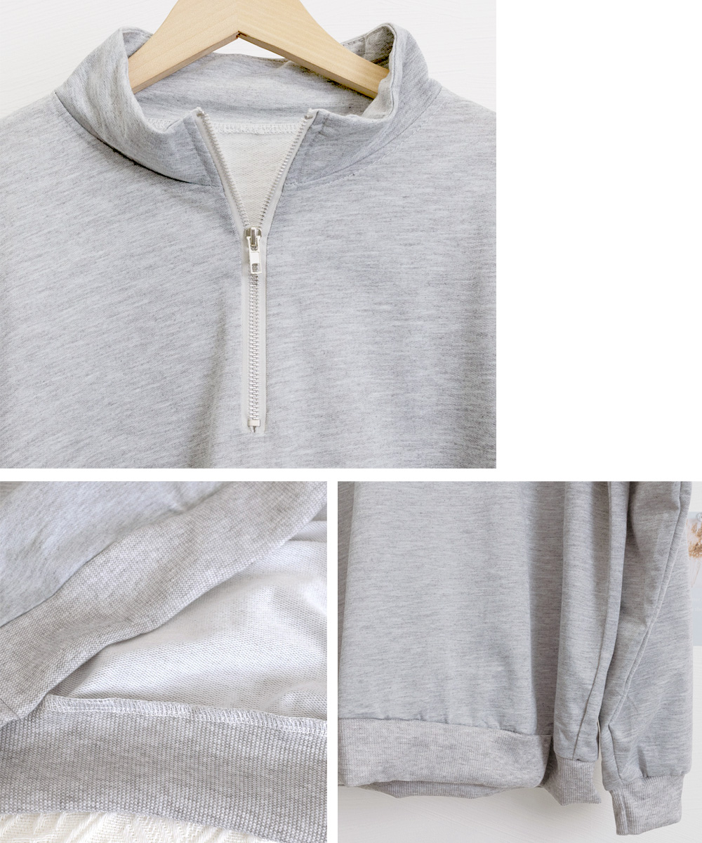 グレーファッション ハーフジップスウェット ゆったり長袖トレーナー