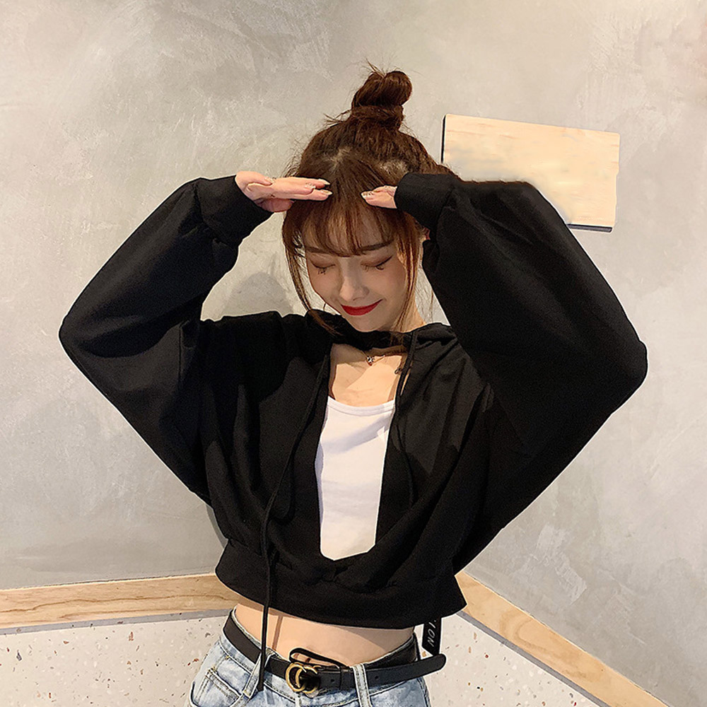 グレーファッション 胸元開き フード付きパーカー 薄手