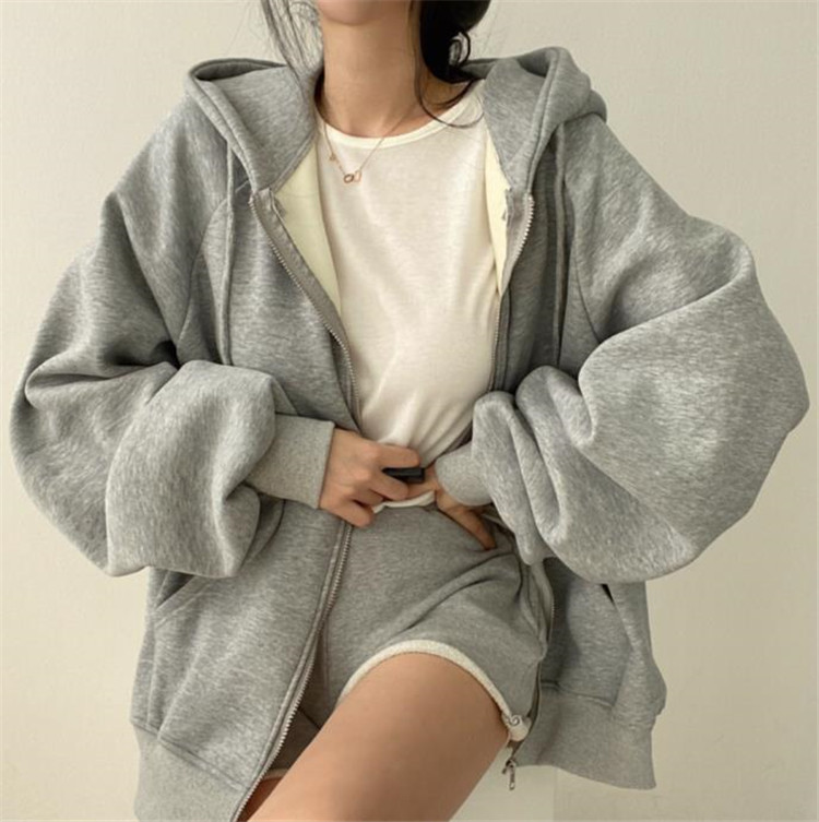 グレーファッション 裏起毛グレーフード付きジップパーカー