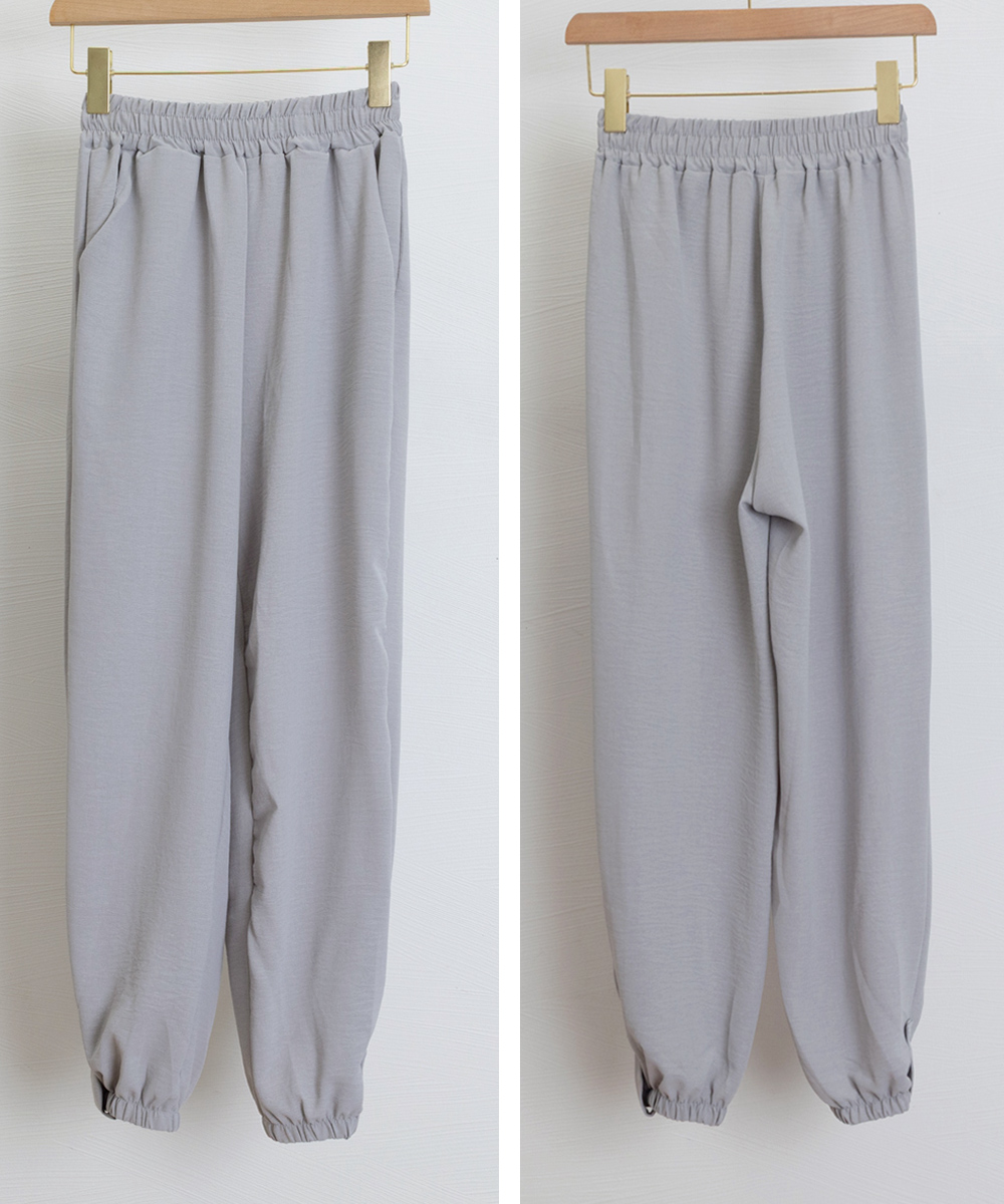 グレーファッション 裾ボタンジョガーパンツ ウエストゴム 春夏ズボン