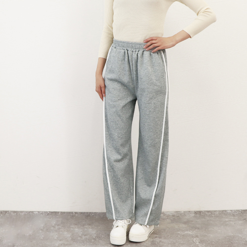グレーファッション サイドライン入りスウェットパンツ レディース