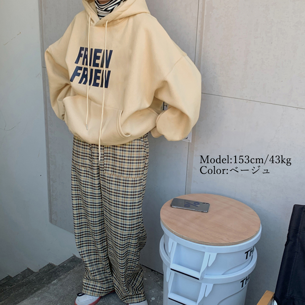 グレーファッション 文字ロゴパーカー裏起毛レディース