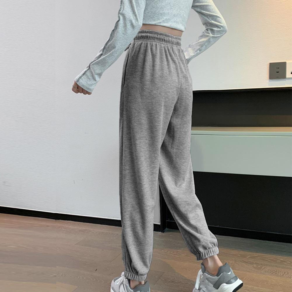 グレーファッション ワッフル生地スウェットパンツ グレー系韓国風ジョガー