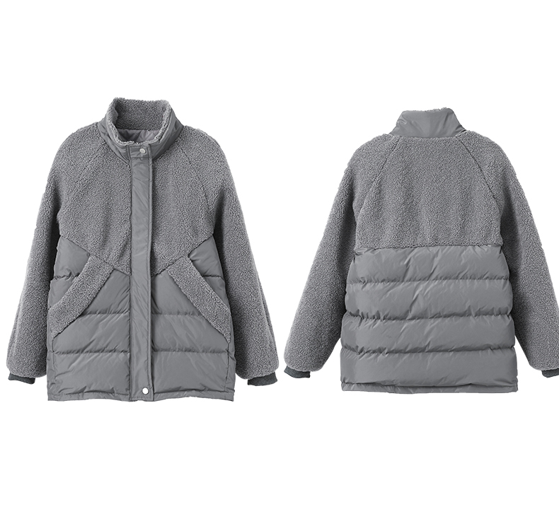 グレーファッション 中綿ボア切り替えジャケット裏キルティング