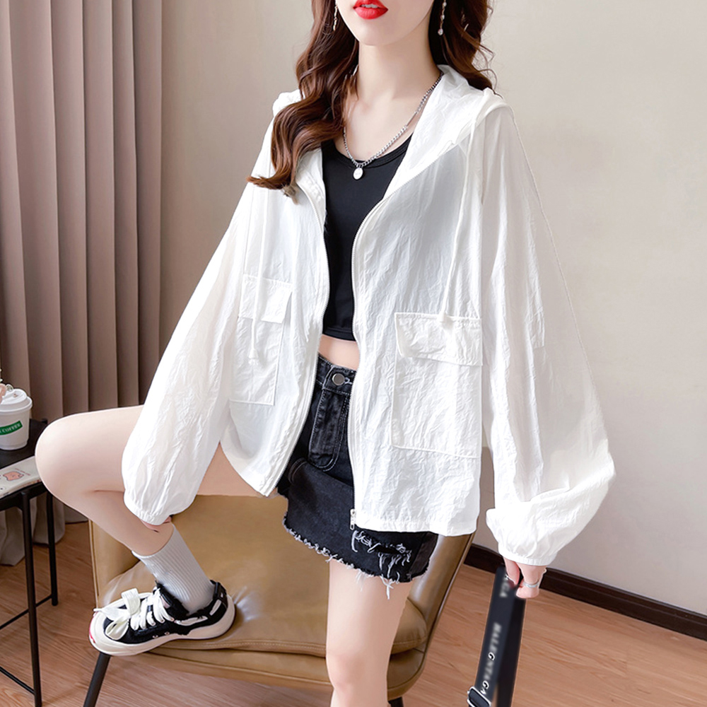 グレーファッション 薄手ジップパーカー レディース フード付き軽量ブルゾン