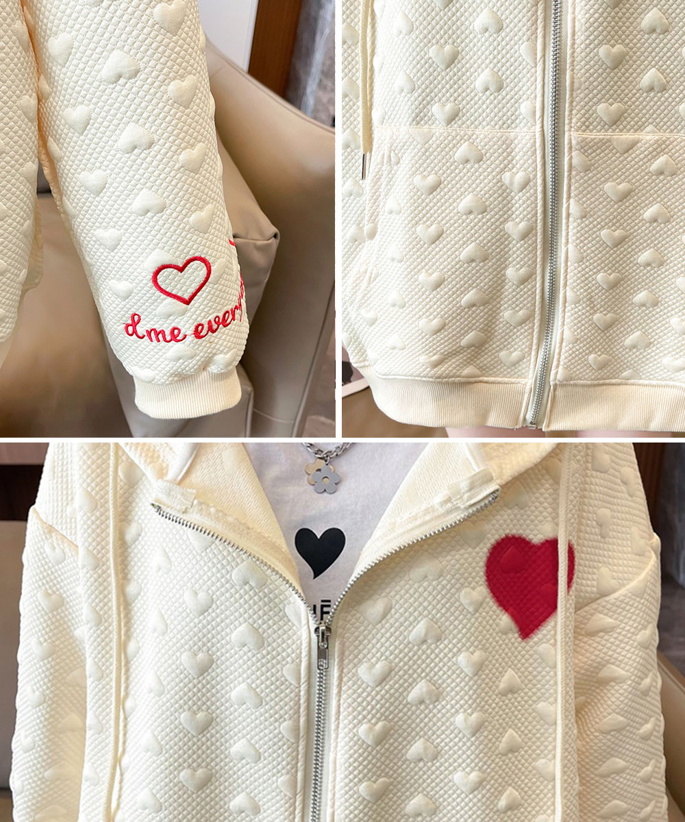 グレーファッション 立体感加工ジップパーカー レディース春秋用