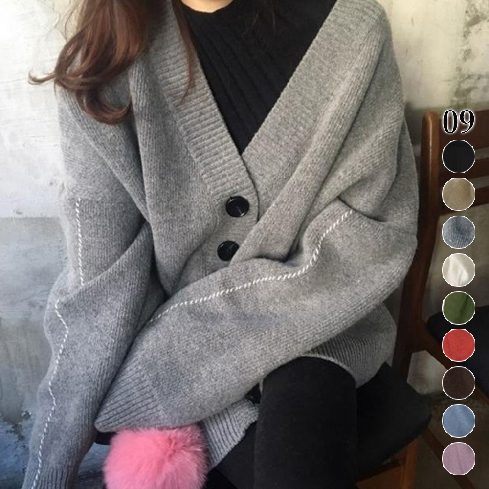 グレーファッション ドロップショルダーニットカーディガン レディース 羽織り