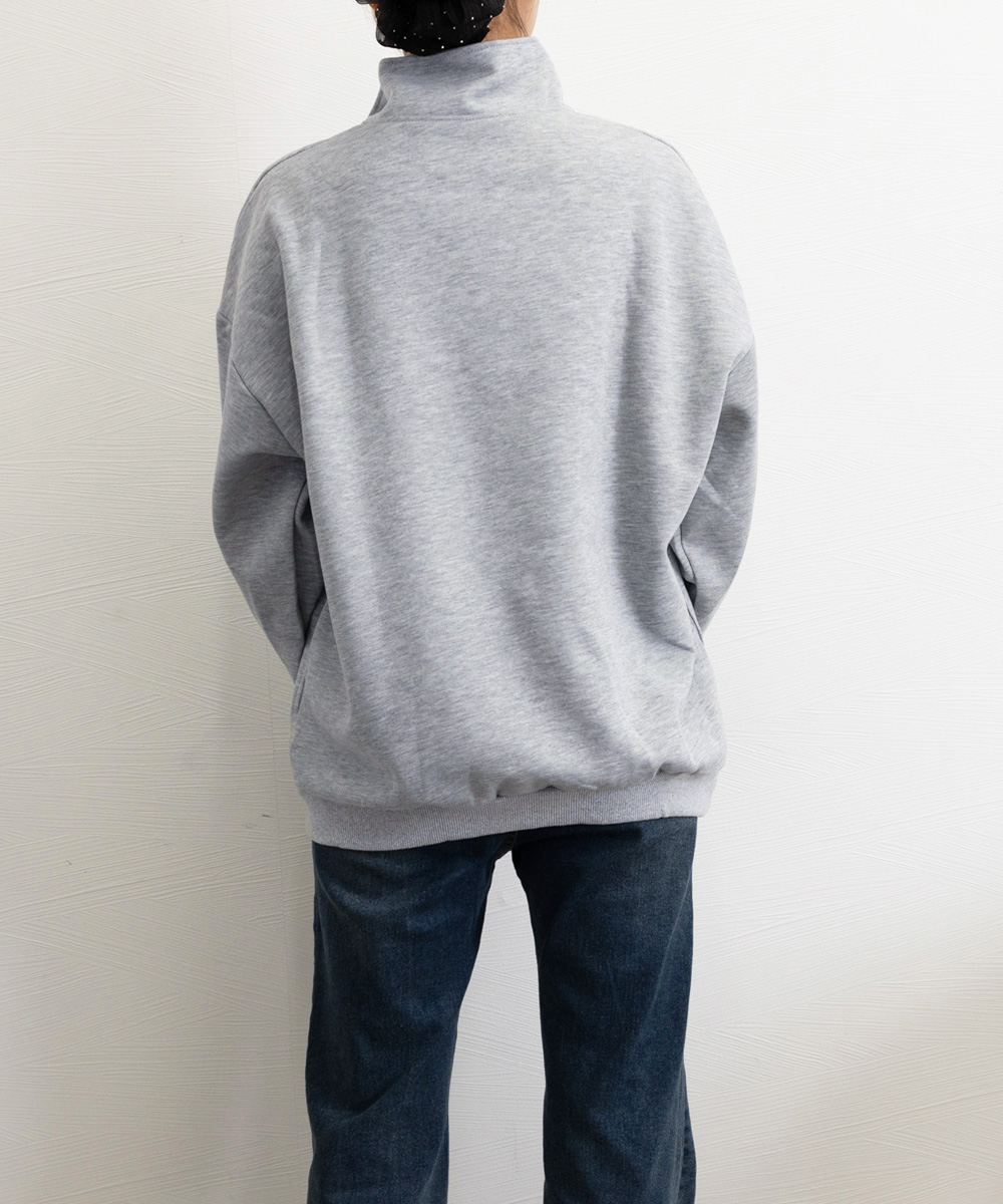 グレーファッション ハーフジップスウェット ゆったり長袖トレーナー