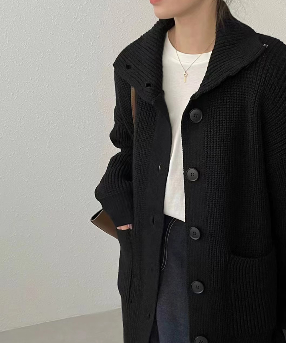 グレーファッション 厚手ロングニットカーディガン レディース