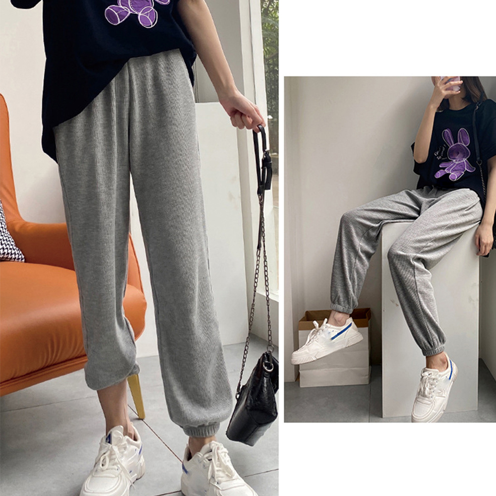 グレーファッション ワッフル生地スウェットパンツ グレー系韓国風ジョガー