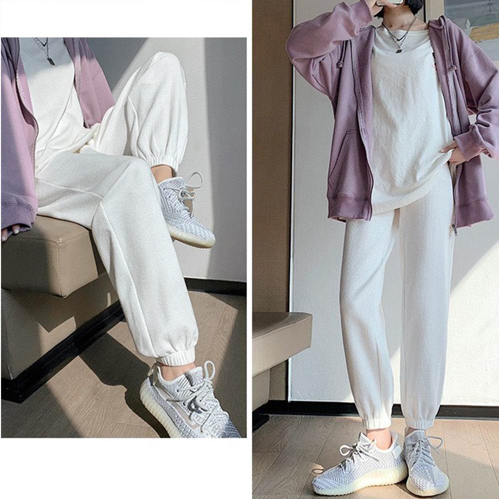 グレーファッション ワッフル生地スウェットパンツ グレー系韓国風ジョガー